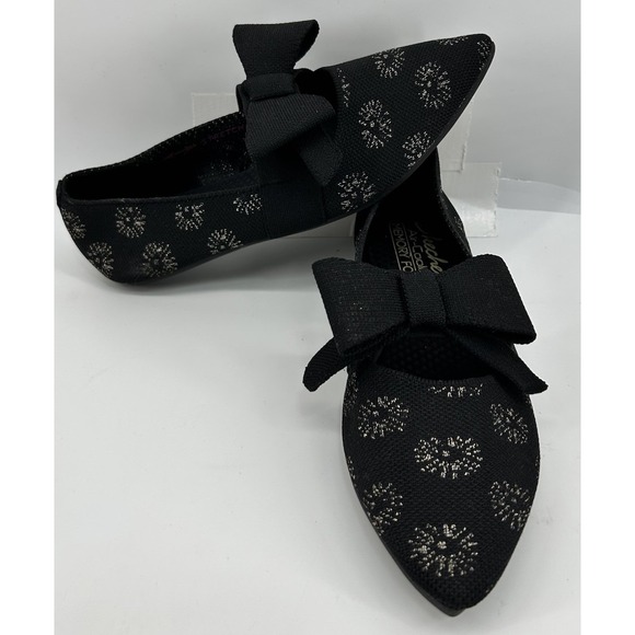 Skechers Black Fat Pointed Toe Bow Slip On Shoes 158572 Women's 6.5 - Picture 1 of 5